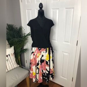 Dress Barn Black/Multi-Colored Faux-Wrapped Dress | Sz20